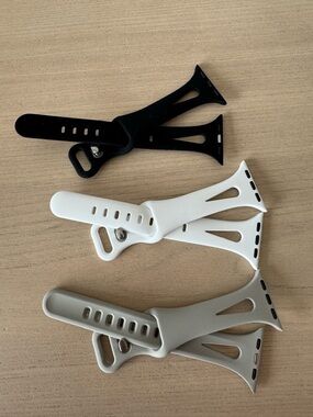 Apple Watch - Soft Silicone Watch Bands in Black, White, and Gray (Set of 3)